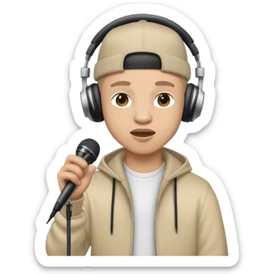rapper singing with a microphone on a stand and wearing headphones sticker