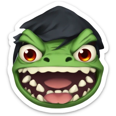 angry bullfrog with vampire fangs nd a toph sticker