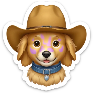 Golden retriever with a cowboy hat sticker