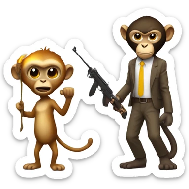 un macaco con una antorcha, otro macaco con un ak de arma y otro que tenga un traje de radiacion  sticker