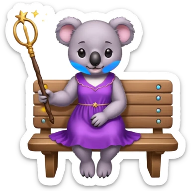 koala purple drees eyelashe magic wand sit down on the bench sticker