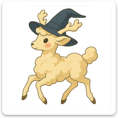 vanilla cloud doe, floating gracefully, rosy cheeks, witchy elegance, ghibli style sticker