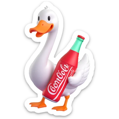 a goose shaking a Coca Cola bottle, 3D emoji style sticker