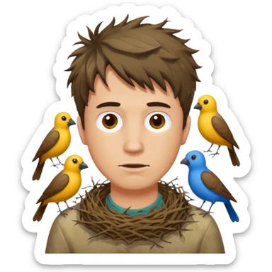 Man who has a Birds Nest haircut sticker