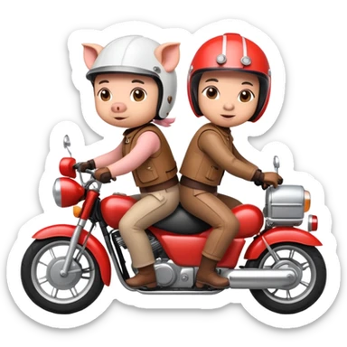 pig couple riding a motorbike together sticker