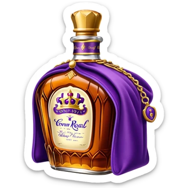 Crown Royal whisky bottle with purple bag sticker