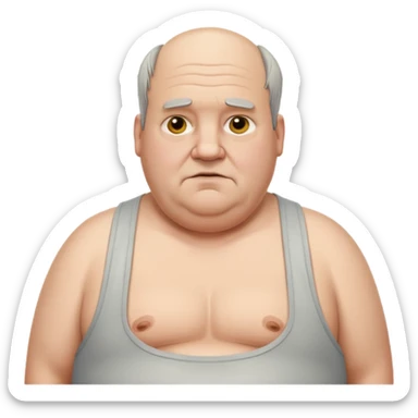 extremely obese middle aged white man in wifebeater with greasy hair and greasy appearance. His hair is balding and grey sticker