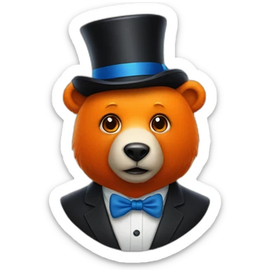 orange bear with tiny black top hat and blue eyeleiner sticker