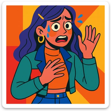 a stylish girl with anxious expressions, modern fashion, expressive face, vibrant colors sticker