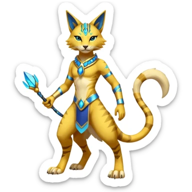 Modern anthropomorphic furry futuristic shiny colorful Bastet-Lombax-Zeraora-Renamon-fusion (full body) sticker