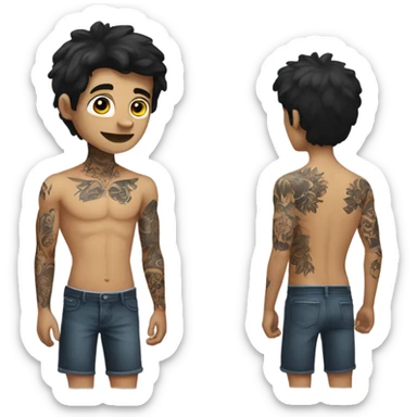 Black hair white male shirtless with tattoos sticker