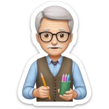 Man teacher: old, wearing vest, wearing glasses, hold chalk on their hand sticker