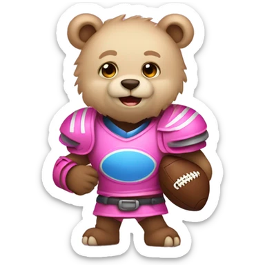 blue eyed bear in pink armor playing football sticker