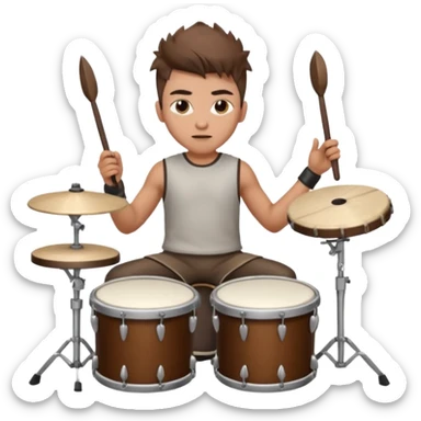  young, drummer male with brown wolfcut (long, 80s hairstyles) sticker