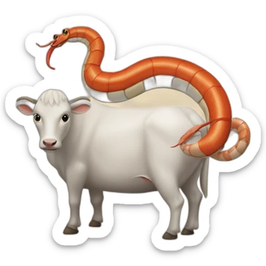 Serpent sur une vache à côté d’un crabe sticker
