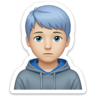 Teen boy with blue eyes and Grey hoodie standing up with blond short hair and short bangs sticker