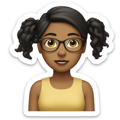 Brown Latina girl with black hair mullet short and round glasses sticker