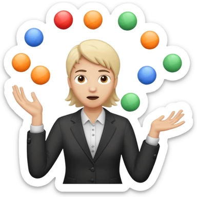 an emoji that depicts a product manager juggling work while mildly panicked and gender neutral  sticker