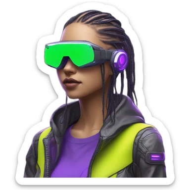 3D Emoji of a techwear Futuristic streetwear metaverse high tech clothes Lemon green and purple neon READY PLAYER ONE matrix Cyberpunk sticker