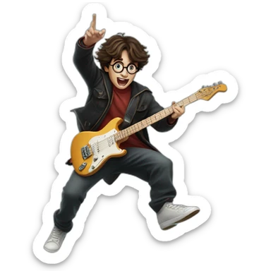 Harry Potter playing an electric guitar while jumps sticker