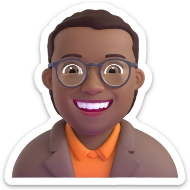smiling black man with glasses, big teeth, standard male haircut, rural farmer, oval face sticker