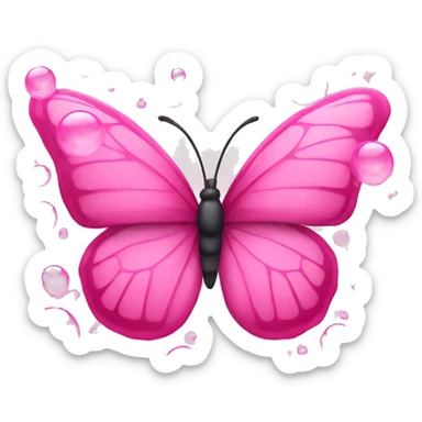 A pink butterfly with bubbles around it  sticker
