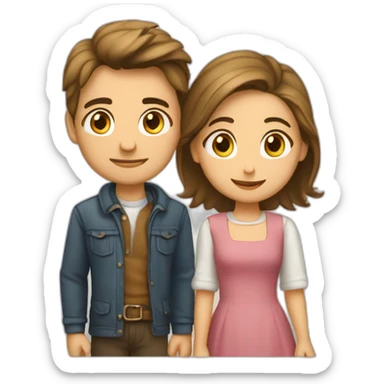 Garçon brun et fille châtain en couple sticker
