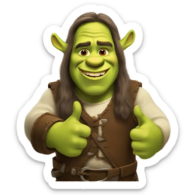 shrek with long hair giving a thumbs up sticker