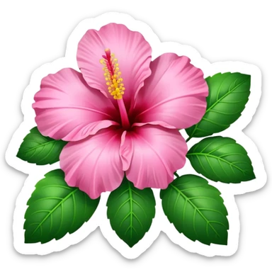 Pink Hibiscus heart with green leaves sticker