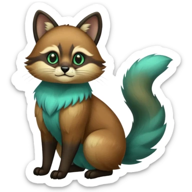 exotic shiny sparkly colorful cool realistic cute beautiful dark gloomy ghostly spooky greyish blackish green cyan toned colored fantasy-Cacomistle-tanuki-oncilla-caracal-animal-hybrid (full body) sticker