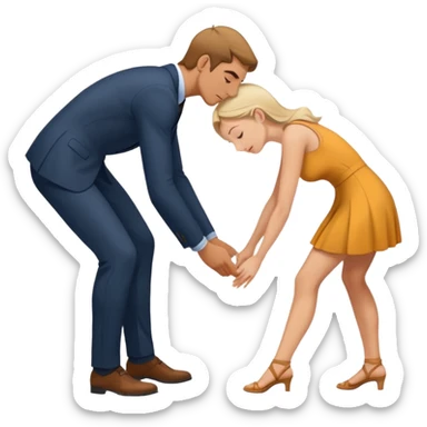 A woman bending down with a man over her sticker