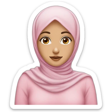 white brown eyes muslim girl with pink hijab sticker