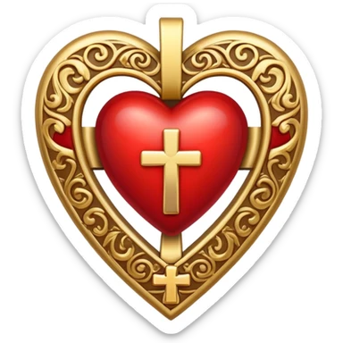 Red heart with gold cross sticker