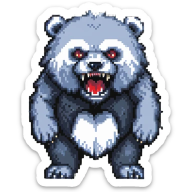 battle-scarred fluffy bear monster with fangs sticker