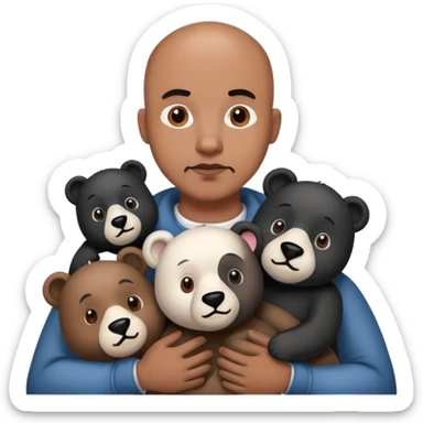 Brown skin bald guy with black and white bears sticker