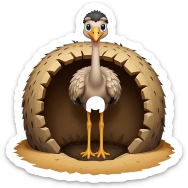 Ostrich with head inside a hole in the ground sticker