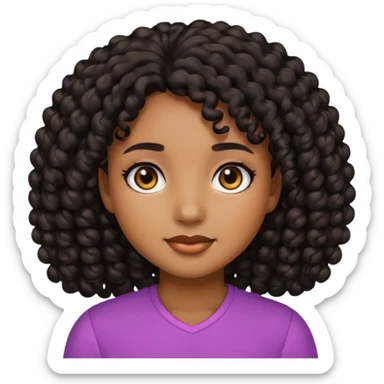 Girl emoji with brown skin and black curly hair and black eyes, pretty sticker