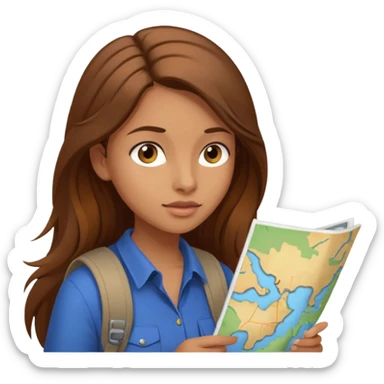 A backpacking woman checking her map with curious eyes. sticker