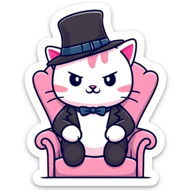 adorable pink cat mafia boss sitting on throne sticker