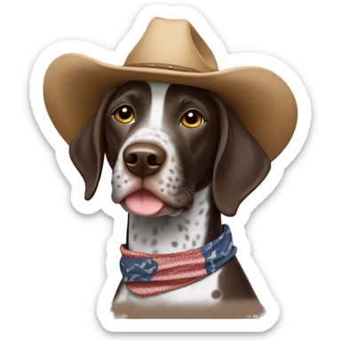 German shorthair pointer wearing Cowboy hat and bandanna around neck sticker