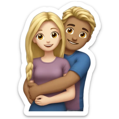 Romantic hug blonde girl and brown hair man sticker