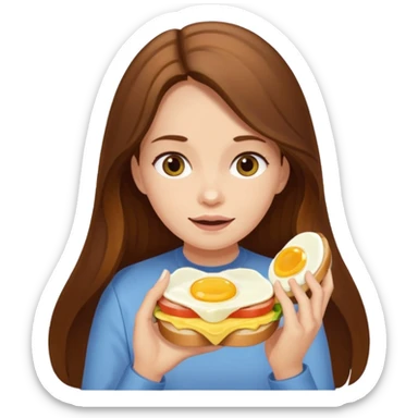 Girl with brown long hair eating egg sandwich sticker