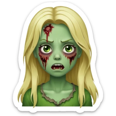 girl zombie with blonde long hair green skin and with no angry face and with the mouth closed sticker