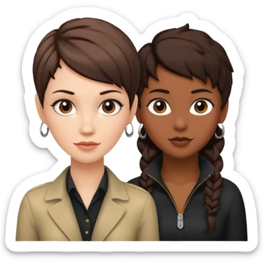 white woman brunette with a pixie hairstyle and black woman with long locks that looks more masculine sticker