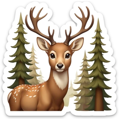 Cinematic Noble Deer Portrait Emoji, Poised and regal, with a graceful, slender build and a dappled Fur of warm browns and creams, elegant antlers crowning its head, deep-set soulful gentle eyes, Simplified yet sharp and sophisticated features, highly detailed, glowing with a soft, dignified glow, high shine, intelligent and serene, stylized with an air of forest majesty, focused and attentive, soft glowing outline, capturing the essence of a watchful woodland guardian, so majestic it feels as though it could gracefully leap out of the screen with effortless authority! sticker
