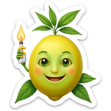 Happy faced Lemon smoking marijuana sticker