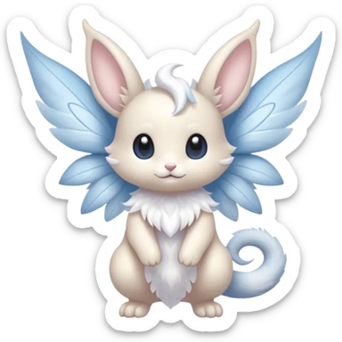 White pastel cute adorable kawaii divine winged angelic furry fairy-Fakémon-Minccino-Meowstic-hybrid-fusion (full body) sticker