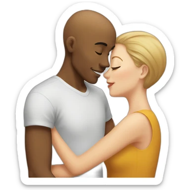 A mixed race man with very little hair kissing a white woman with light brown hair sticker