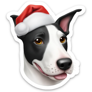 Black and white Bull terrier head with Santa hat sticker
