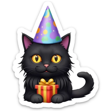 Scary, long haired, black cat birthday  sticker